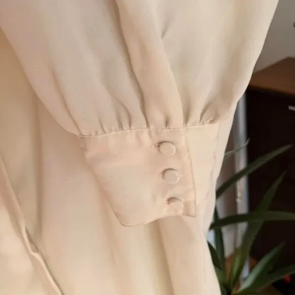 Vintage Cream Sheer Blouse – Romantic Coquette Cottagecore Button Detail Top - Picture 4 of 6